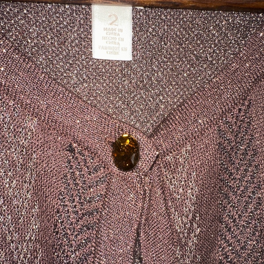 Chico’s Size 2 Brown Metallic Open Knit Long Duster Cardigan Boho Shimmer - Picture 5 of 8